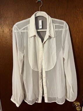 GAP sheer white blouse with velvet bib embellishment size Medium TALL